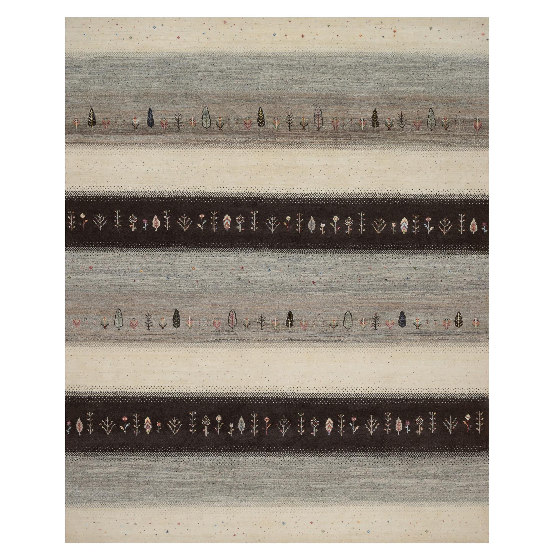 Parchment White, Modern, Lori Buft Gabbeh with Small Tree Design, Thick and Plush, Hand Knotted, Pure Wool, Oriental Rug